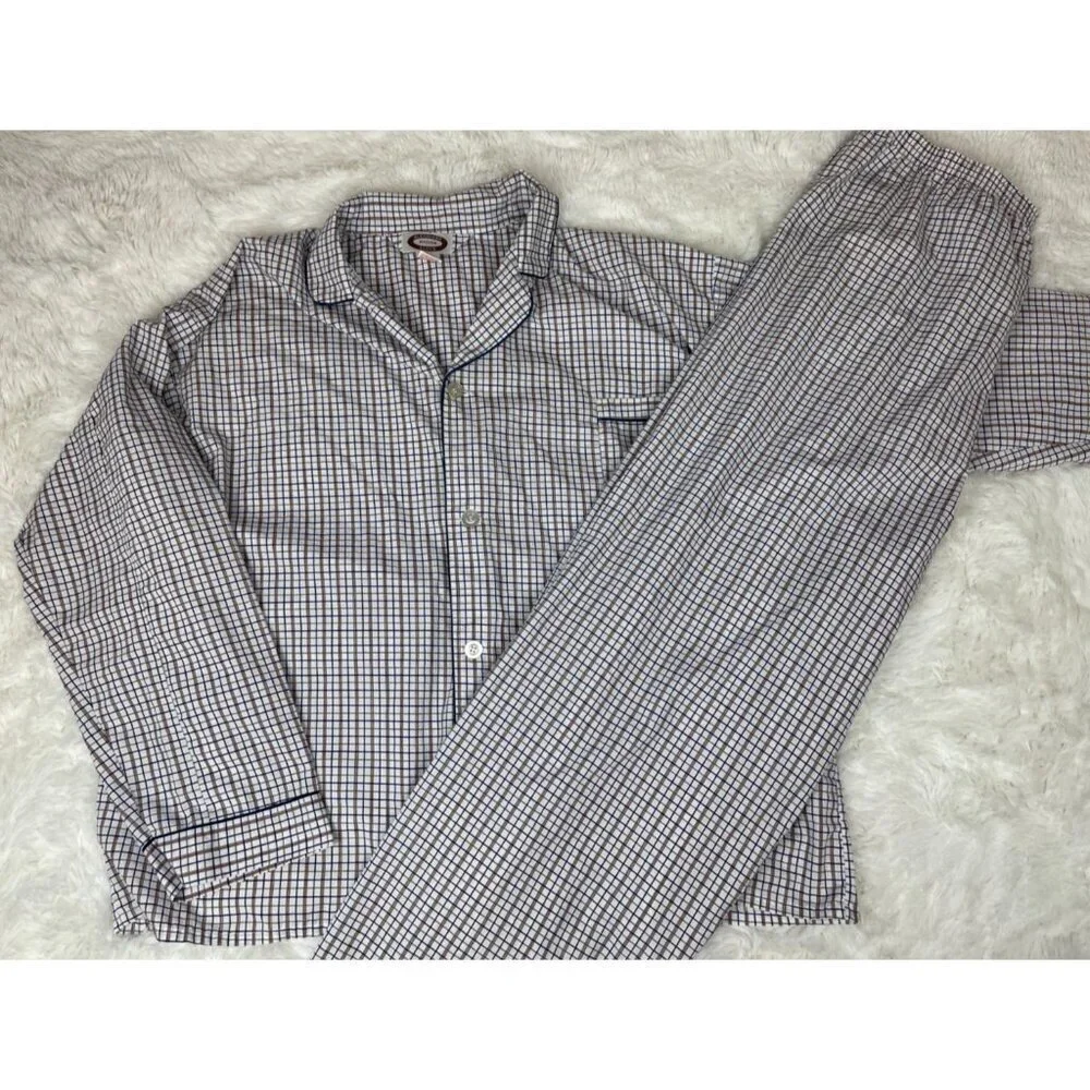 Alexander Lloyd 2 Piece 3XL Tall Pajama Set Lightweight Long Sleeve White Blue